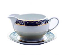 Bohemia Saphyr Greca Saucière avec Soucoupe, Porcelaine, Bleu, 14 x 14 x 10 cm