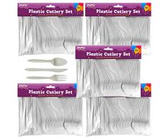 jaunty partyware Couverts en plastique jetables avec 110 couteaux, 110 cuillères, 110 fourchettes (avec ebook de jeux de société) Paquet de 330 blanc