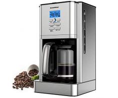 Bonsenkitchen Cafetière à Filtre Programmable, Machine à Café en Acier Inoxydable avec Pichet en Verre de 12 Tasses, Machine à Café de 1000 W avec Fonction Minuterie (CM8903, 1.8 L)