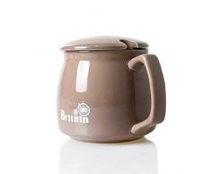 HwaGui Grand Tasse de café en porcelaine avec couvercle, Mug en faïence pour le thé, Marron Britain 400ml / 14oz