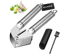 ECHOICE Presse Ail Coupe Ail en Acier Inoxydable Professional Manuel Garlic Press avec Éplucheur a lail et Brosse de Nettoyage