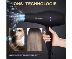 Basuwell Sèche Cheveux Professionnel 2100W, Salon Sèche-Cheveux avec Diffuseur,Peigne et Buse, Puissant AC Moteur (Noir)
