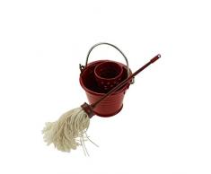 Dandeliondeme Mini seau et balai à franges, accessoires de maison de poupée miniature de nettoyage d'eau Seau Serpillère Mini Décor jouet Cadeau Red