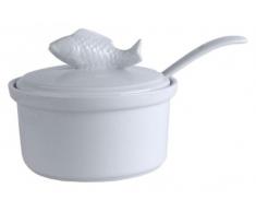 Bol à soupe avec cuillère - Porcelaine - poisson - soupière - coupelle