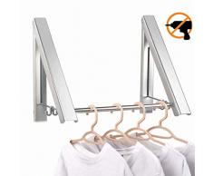 Eauta Tringle de Placard rétractable et Portant à vêtements – Support Mural Pliable et séchoir pour buanderie, Placard de Rangement et Organisation Facile en Aluminium (Argent)