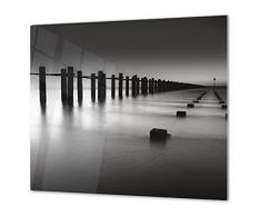 Planche à découper en verre trempé - Couvre-cuisinière et protège-plain de travail en verre résistant - UNE PIÈCE (60x52 cm) ou DEUX PIÈCES (30x52 cm chacune); D08 Série Nature: Côte marine 1