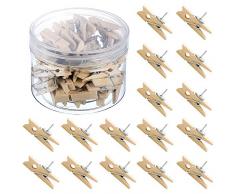 50 Pinces Punaise Agrafe, épingles avec Punaise Naturelle Pince à Linge En Bois pour Planches en Liège Notes de Photos Mur Bureau école Papier