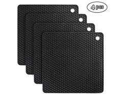 flintronic Dessous de Plat Silicone, 4PCS Anti-dérapant Anti-Chaleur 250 °C Multifonction Repose-cuillère Dessous de Verre de Cuisine Tapis de Table pour Cuisine et Salle à Manger - Noir