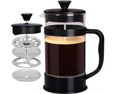 KICHLY [1,0 L/ 1000 ml] Cafetière à Piston | Français presse café - Expresso et bouilloire avec Triple filtres piston en acier inoxydable (Noir)