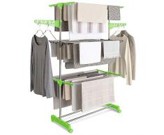 IDMarket - Séchoir à Linge INOX Maxima Vert étendoir Pliable H.145 cm
