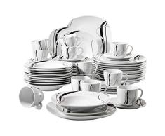 Veweet FIONA 60pcs Service de Table Porcelaine 12pcs Assiette Plate, Assiette à Dessert, Assiette Creuse, Tasse avec Soucoupes pour 12 Personnes Vaisselles Céramique