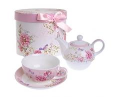 Ensemble de théière, tasse et soucoupe en porcelaine pour une personne à motif floral boîte cadeau