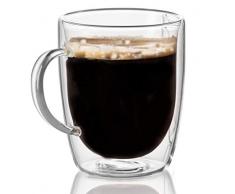 Cooko Cristal Verre à café Double Paroi,Tasses à Café Résistant à la Chaleur, Verre Borosilicate avec Poignée Pour thé,Lait,Cappuccino, Jus,350ml set de 1
