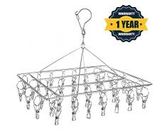 Skroad Etendoir Chaussette, Étendoir à Linge à Suspendre avec 36 Pinces en Acier Inoxydable à l’épreuve du Vent pour Chaussettes,sous-vêtements,vêtements,Serviettes (1 Pack Hanger)