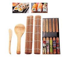 HaavPoois Kit de Fabrication de Sushi Carbonisé, Tapis de Roulement à Sushi en Bambou avec Baguettes de Riz et Coupe-Sushi pour Débutants et Amateurs de Sushi
