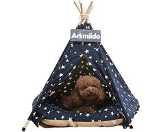 Arkmiido Tente pour Animaux avec Coussin, Maison en toile pour Chien et Chat, Tipi pour animaux de compagnie avec coussin 60cm, Intérieur extérieur