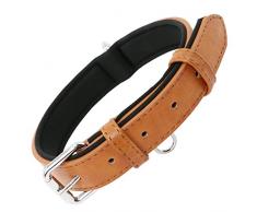 Grand Line Collier de Chien Ajustable Coussin Moelleux Cuir Rembourré avec Perforatrice 3 Couleur 4 Tailles, Marron(M)
