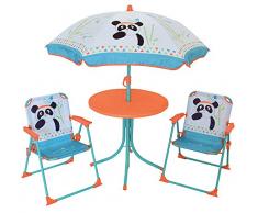 FUN HOUSE 713095 INDIAN PANDA Salon de Jardin avec 1 Table, 2 Chaises pliantes et 1 Parasol pour Enfant
