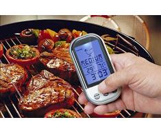 niceEshop(TM) Thermomètre de Barbecue sans Fil d'Affichage Numérique avec Minuteur et Sonde pour la Cuisson, la Cuisine et le Four (Argent et Blanc)