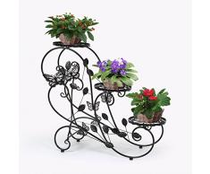 HLC-Noir Porte Pots Plante Fleurs 3 Etagere Support Jardin en Metal Fer