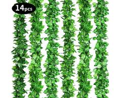 Lisopo 14pcs Lierre Plante Artificielle Feuilles de lierre guirlande(20mètres) Lierre Artificielle Guirlande Faux Lierre pour Decoration Mariage Balcon Cuisine Jardin Bureau