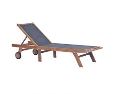 vidaXL Teck Massif Chaise Longue Pliable Roulette Textilène Bain de Soleil