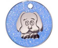 Personnalisé Médaille pour Chien en forme de Tête de Chien à Paillettes Bleu (Moyen) | SERVICE DE GRAVURE | Médaille pour Animal domestique Personnalisée Réfléchissante à Paillettes