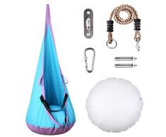 Femor 80KG Hamac Suspendu/Balançoire pour Enfant e Gonflable Stable en Coton et PVC avec Coussin, Crochet et Corde Convient pour Les Enfants Plus de 3 Ans 70 * 150cm, Bleu