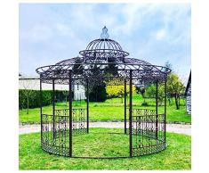 LHéritier Du Temps Grande Tonnelle Kiosque de Jardin Pergola Abris Rond Kiosque en Fer Forgé et Fonte Marron 340x370x370cm