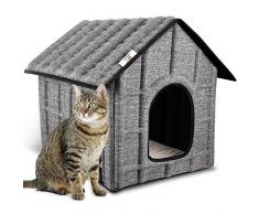 PUPPY KITTY Maison pour Chat Extérieur, Hiver Chat Cabane Niche, 52 x 42.5 x 42 cm, Facile à Laver, Pliable avec Coussin Amovible Doux et Chaud pour Chat Chien Lapin Chiot