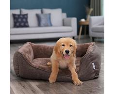 FEANDREA Lit pour Chien, Panier pour Chien, Revêtement en Tissu Style Ours en Peluche Déhoussable et Lavable en Machine, Marron, 90 x 75 x 25 cm PGW11CC