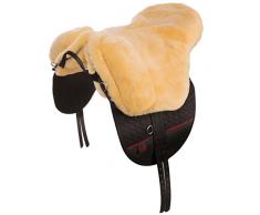 CHRIST Selle de Cheval «Fellsattel Premium Plus» de Selle de Peau d'Agneau de Haute qualité (treeless), pour Les Chevaux Demi-Sang et Couleur: Beige.