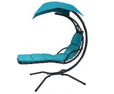 Outsunny Bain de Soleil transat Suspendu avec Pare-Soleil et Matelas Design Contemporain 1,92L x 1,13l x 2H m Acier Polyester Turquoise Noir