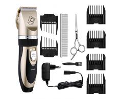 Tondeuse à Chien et Chat TOPELEK Toilettage Professionnel Animal Silencieux Rechargeable Sans Fil Détachable, Rasoir Chien Clipper Chat Lame Détachable et Lavable, Avec Ciseaux et Peigne