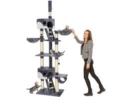 TecTake Arbre à chat XXL grattoir avec différents éléments - gris blanc - hauteur : env. 240-260cm