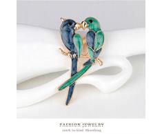 YAZILIND Mode bleu et vert inséparable deux oiseaux Broches en alliage en Inde Femme filles Accessoires