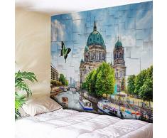 XIAOBAOZIGT Tapisserie Pittoresque Couverture De Pique-Nique Suspendue Au Mur Tapis De Voyage pour Tente De Camping Château Et Rue Décoration Intérieure 150×200Cm