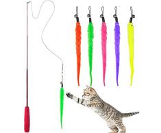Diealles Jouet de Chat, Rétractable Baguette avec 5 Plumes pour Votre Chat et Chaton