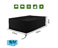 Diossad Housse de Protection Table de Jardin Rectangulaire Polyester pour Meuble de Jardin Noir 270x180x89cm