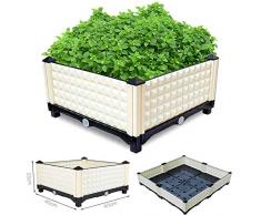 Malayas Potager en Carré 40 x 40 x 23cm Jardiniere de Balcon Bac à Plantes Résistant aux Intempéries pour Cultiver Légumes Fruits Fleurs Herbes Blanche