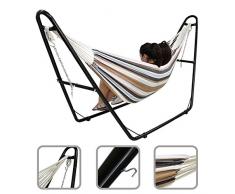 Todeco - Hamac, Lit Suspendu - Capacité: Pour 2 personnes - Hauteur: Ajustable - Marron, Coton, Brésilien, Avec support type-H