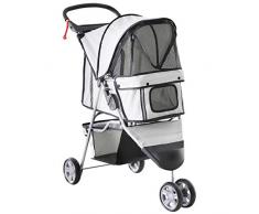 Pawhut Poussette Buggy pour Chien Chat Animaux Roue Avant pivotante 360 degrés Gris