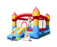 COSTWAY Château Gonflable Aire de Jeux Gonflable avec Toboggan pour Enfant en Tissu Oxford Equipée de Filet Protecteur 370 x 280 x 230 CM