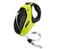 Laisse Chien rétractable enrouleur Pecute Jusquà 50kg Ruban en Nylon Solide Extensible à 192Pouces (5M), Un Boutton Sarrêter / Bloquer, Grande Poignée Ergonomique