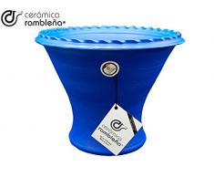 Grand pot de fleurs en céramique de cordoba bleu - Grand pot extérieur - 100 % fait à la main - 28 x 28 x 22 cm