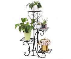 Malayas Étagère à Fleurs Fer Forgé Porte Plante de 4 Niveaux Support de Pot de Fleurs pour Jardin Balcon Terrasse 80 x50x 25cm - Charge Max 40kg