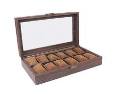 Montre Boîte de Rangement 12 Bits en Bois Coffret de Bijoux Jardinière avec Grain de Bois Table Boîte Montre vitrine Montres-Bracelets Boîte à Bijoux (Color : Photo Color, Size : 33 x 21.5 x 8.5cm)