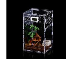 Boîte dalimentation dinsectes, 12x12x20cm Acrylique Transparent Cas délevage pour Reptiles, Spide, Lézard, Scorpion, Mille-Pattes, Grenouille cornue, Scarabée