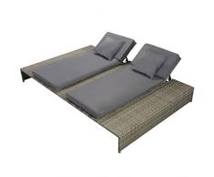 vidaXL Chaise Longue Double Poly Rotin Gris Bain de Soleil de Jardin Extérieur