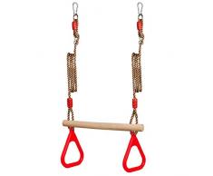 PELLOR Trapèze Balançoire en Bois avec Gymnastique Anneaux Enfants Portique Toboggan Jeux Jardin Extérieur Intérieur
